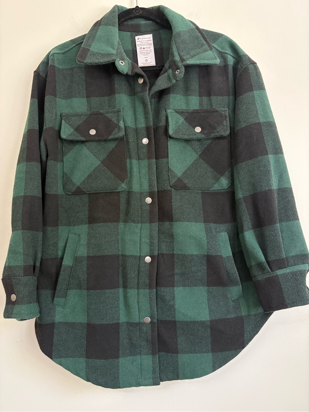 Fornia Green & Black Buffalo Plaid Overshirt Jacket Shacket Sz S